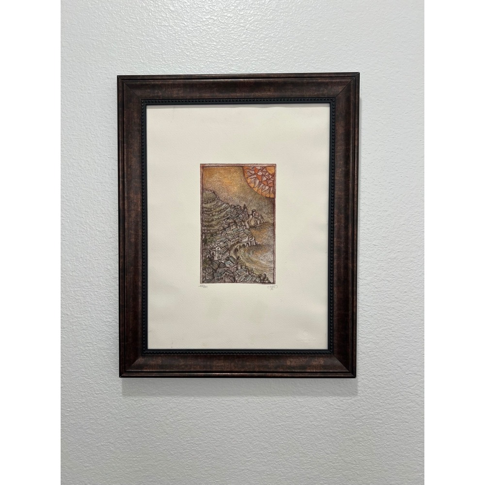 M. Battilana Amalfi Etching Hand Colored Limited Edition 166/300 Framed 30x40cm